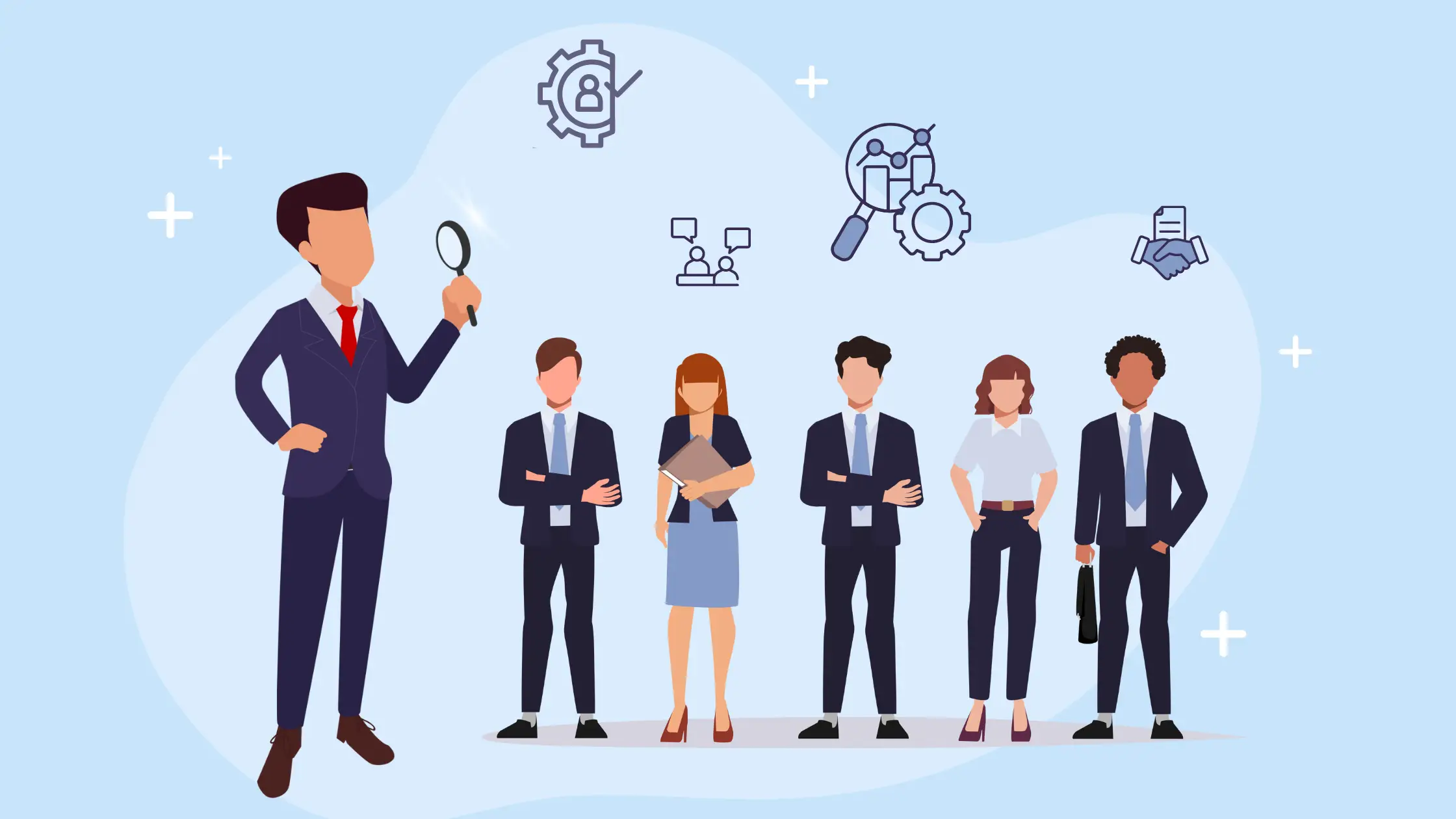 Corporate executives discussing leadership hiring with executive search consultants in a boardroom